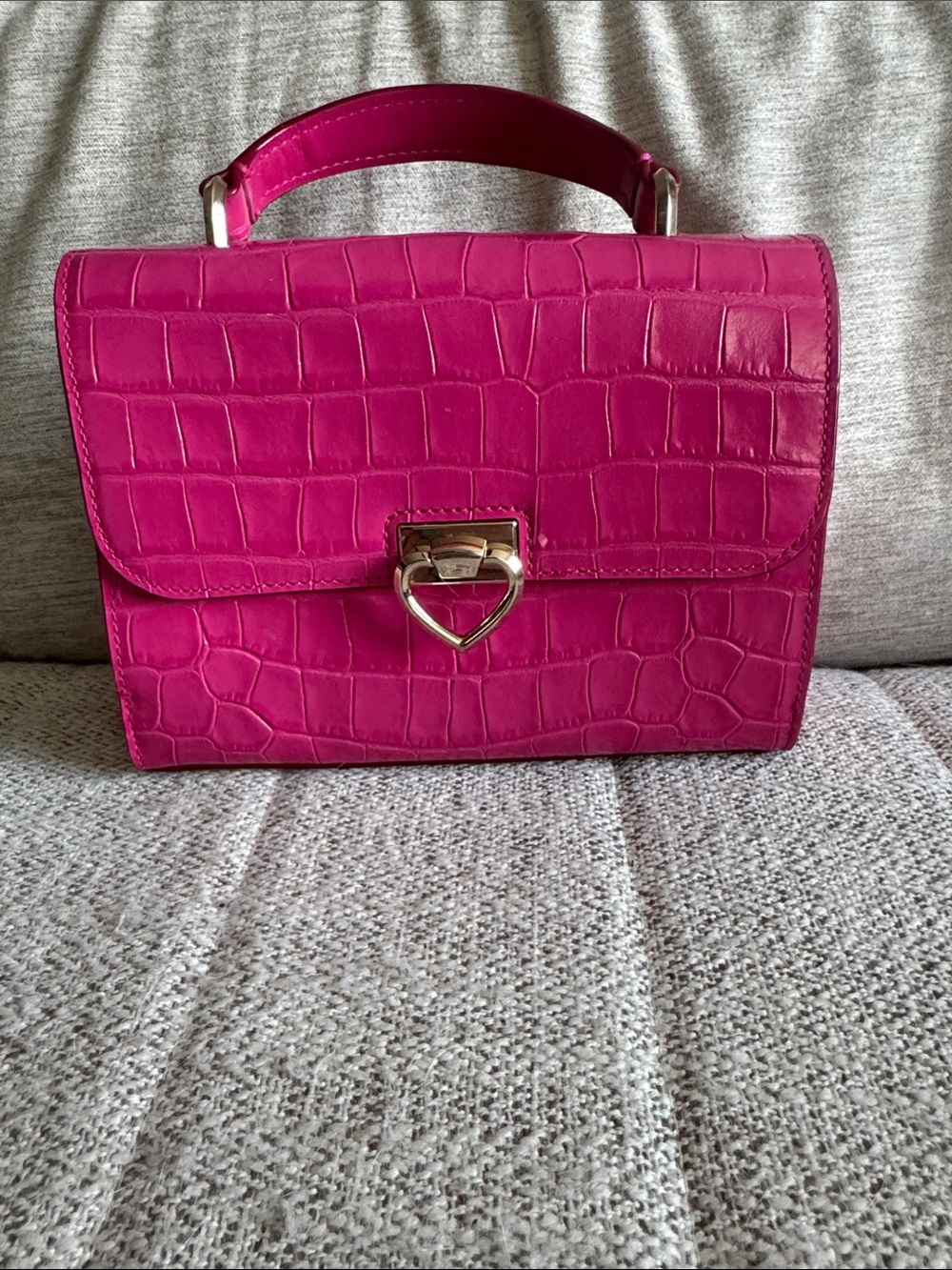 kate spade hot pink Croc-Embossed Top Handle Satchel with spade Lock